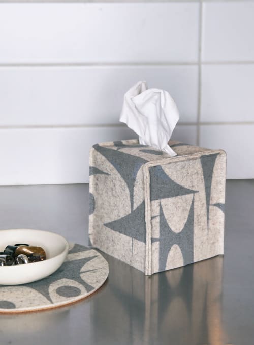 Tissue Box Cover GeoJazz Grey on Raw White | Decorative Objects by Lorraine Tuson