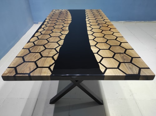 Hexagon Honeycomb Design Black Epoxy Table , Dining Table | Tables by LuxuryEpoxyFurniture