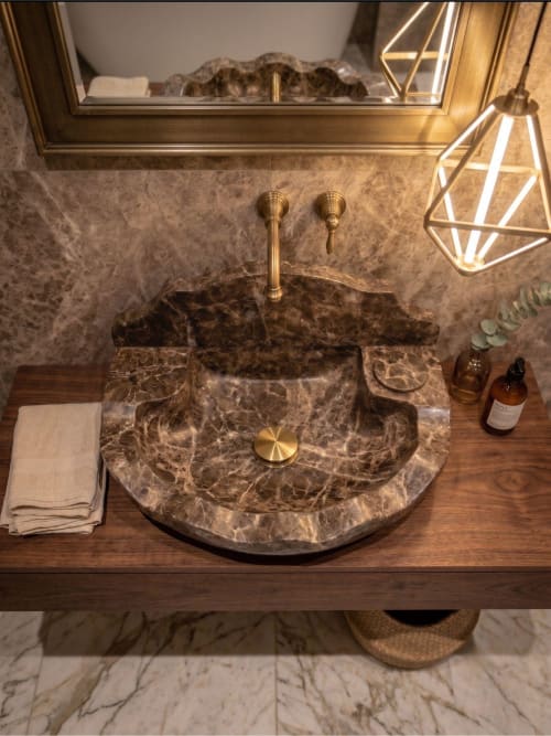 Brown Emperador Marble Floating Sink | Water Fixtures by AYMARBLEDESIGN LLC