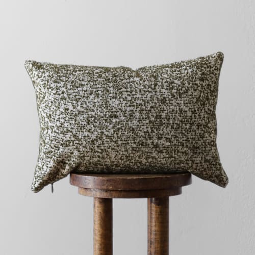 Cream Jute with Woven Olive Green Wool Lumbar Pillow 14x20 | Pillows by Vantage Design