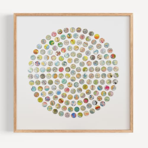 Vintage World Map Dots Collage, Large Circle | Paintings by Amelia Coward