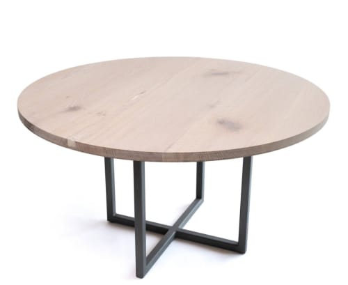 Sunrise Pedestal Base | Round Wood Dining Table with Steel B | Tables by Alabama Sawyer