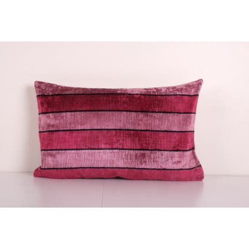 Silk Ikat Pink Velvet Lumbar Pillow Cover, Ikat Lumbar Pillo | Pillows by Vintage Pillows Store