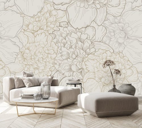 Beige Large Peonies Wallpaper | Wall Treatments by uniQstiQ