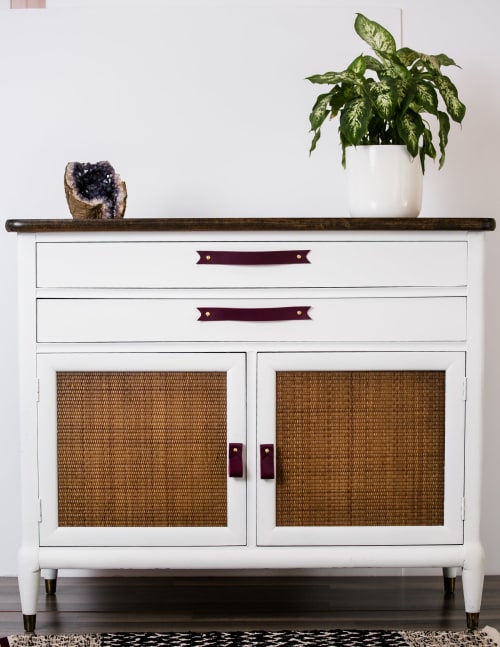 Wine Leather Handle [Flag End] | Pull in Hardware by Keyaiira | leather + fiber | Artist Studio in Santa Rosa