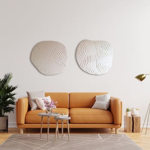 Textured Diptych Wall Sculpture Set (2 Pieces) – Modern 3D Relief Art, Handmade Sculptural Beige White Minimalist Paintings for Elegant Home | Wall Hangings by Vaiva Art Atelier