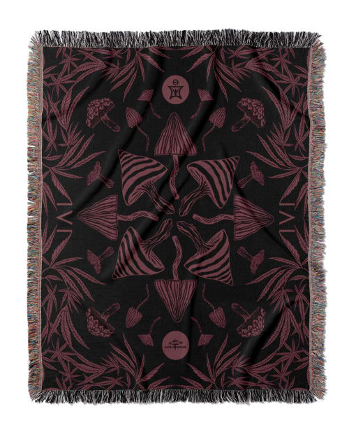 IVI - Mushroom + Cannabis  Blanket Red Purple | Linens & Bedding by Sean Martorana