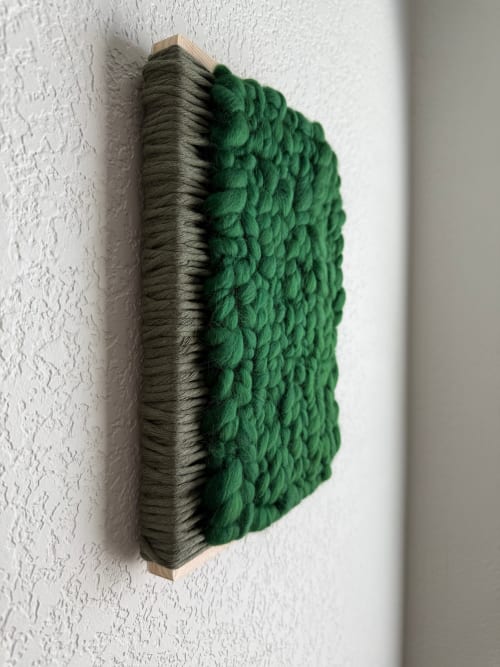 Woven Tile 9x12 - Fluff - Green and Green | Wall Hangings by Mpwovenn Fiber Art by Mindy Pantuso