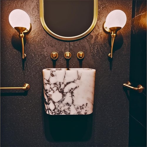 Calacatta Viola Marble Sink: Polished Stone Bathroom Vanity | Water Fixtures by AYMARBLEDESIGN LLC