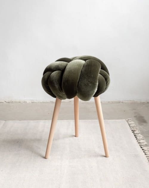 Olive Green Velvet Knot Stool | Chairs by Knots Studio
