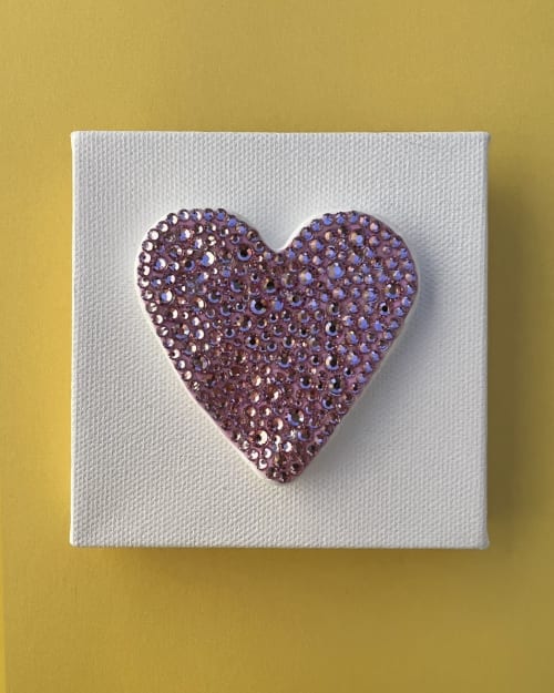 Pink Heart Crystal 4" x 4" | Mixed Media in Paintings by Emeline Tate