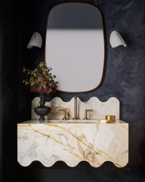 Wave design calacatta gold marble sink : A Unique Work of Art for Your Bathroom | Water Fixtures by AYMARBLEDESIGN LLC