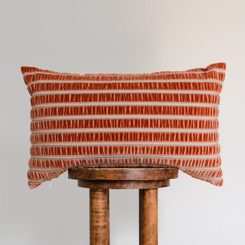Coral and Teal Rouched Stripe Lumbar Pillow 14x22 | Pillows by Vantage Design