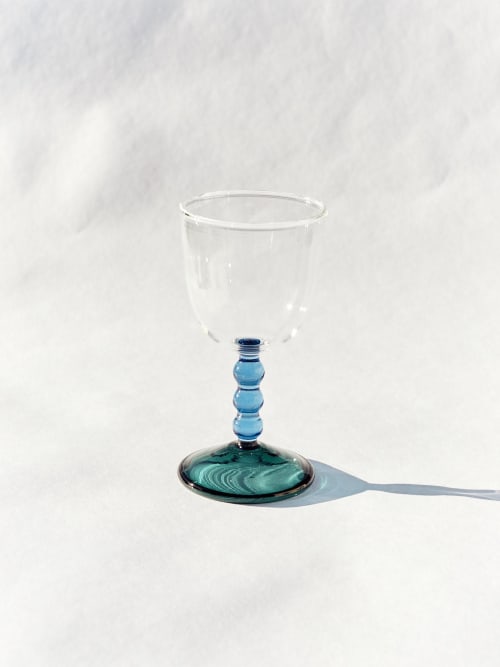 Hand Blown Circle Stem Wine Glass in Blue/Teal | Drinkware by Barton Croft