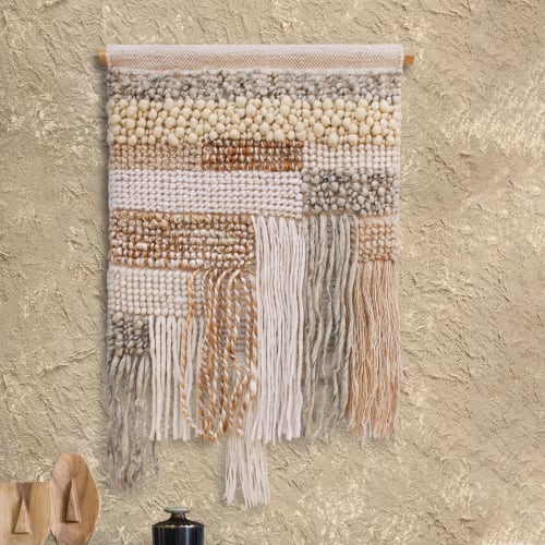 Handwoven Wool Jute Wall Hanging, Rustic Boho Tapestry, Farmhouse Decor | Wall Hangings by Swiflo