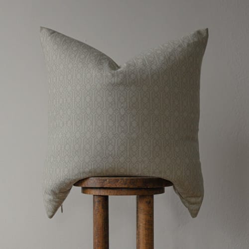 Off White Wool with Light Blue Diamond Pattern Pillow 24x24 | Pillows by Vantage Design