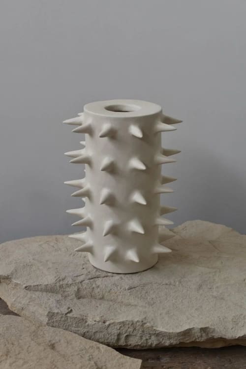 Spikes Tall White Ceramic Vase IV | Vases & Vessels by OWO Ceramics