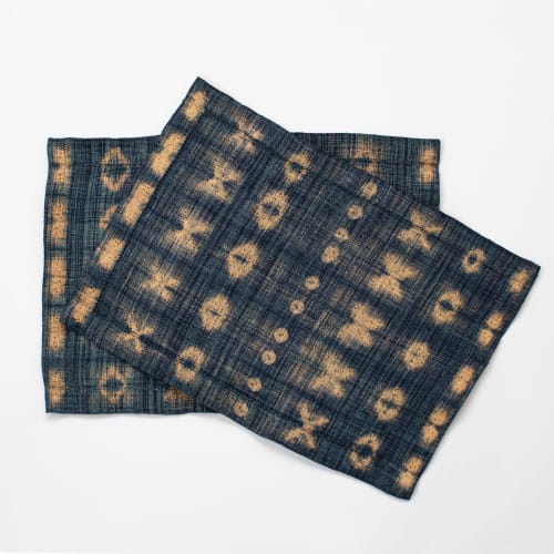 Raffia Shibori Placemat - Cocoon & Moth Pattern - Indigo | Tableware by Tanana Madagascar