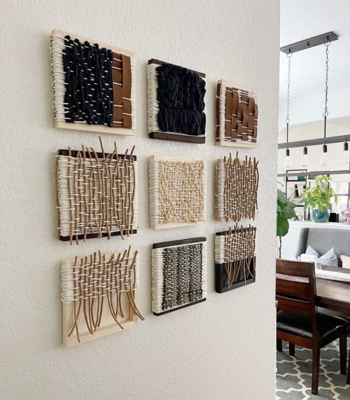 Series of 9 Neutral Woven Tiles | Wall Hangings by Mpwovenn Fiber Art by Mindy Pantuso