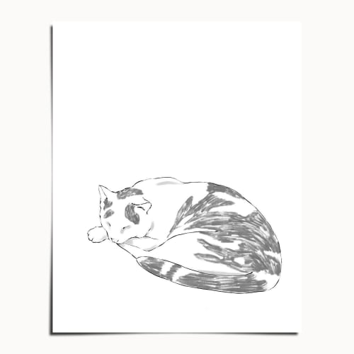 Minimalist Tabby Cat Art Print, Simple Nursery Illustration, Giclée Fine Art Paper | Prints in Paintings by The Ugly Cat Studio