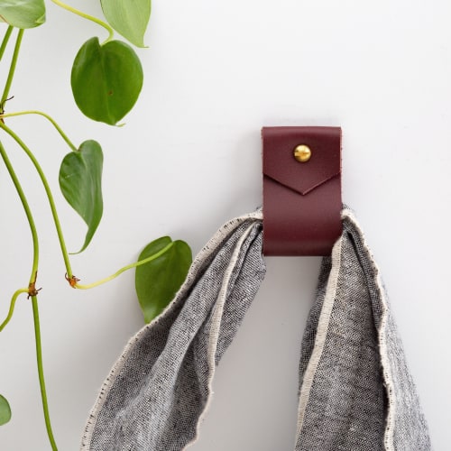 Small Wide Leather Wall Strap [V'ed End] | Storage by Keyaiira | leather + fiber | Artist Studio in Santa Rosa