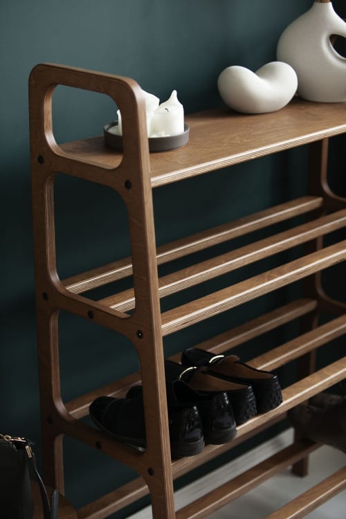 High shoe bench, mid-century entryway bench, Shoe rack entry by Plywood  Project