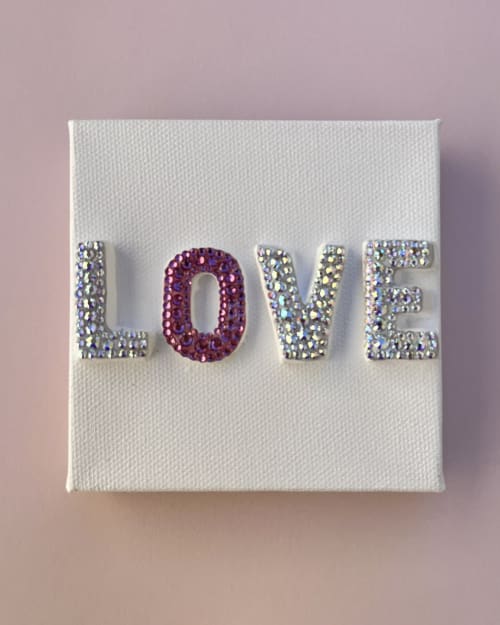 Love with Pink "O" Crystal 4" x 4" | Mixed Media in Paintings by Emeline Tate