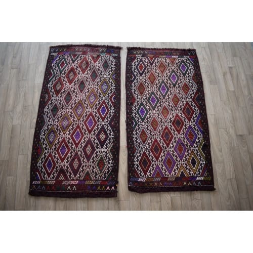 Set Of 2 Vintage Handwoven Small Embroidered Kilim Yastik | Rugs by Vintage Pillows Store