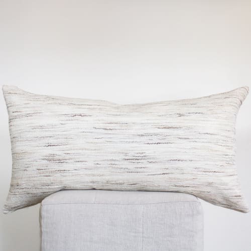 Cream & Brown Striated Wool & Cotton Woven Blend Pillow Set of 2 - 20x36 | Pillows by Vantage Design