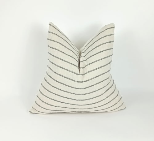 Striped woven pillow, hmong pillow, striped linen pillow | Pillows by Velvet Fringe