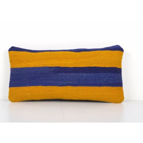 Handmade Blue and Yellow Kilim Pillow Cover, Organic Wool Lu | Pillows by Vintage Pillows Store