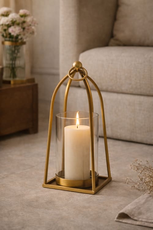 Arc Hurricane Candle Holder — Antique Brass Finish | Decorative Objects by Raíz Studio