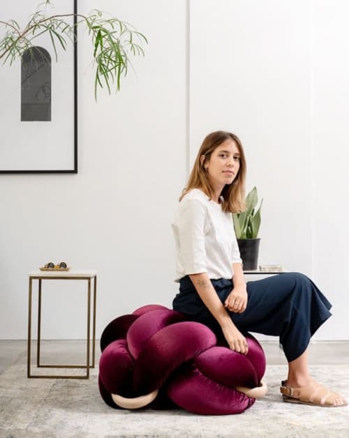 (L) Purple Velvet Knot Floor Cushion | Pillows by Knots Studio