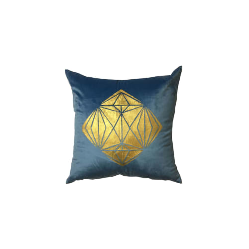 Ocean Blue Velvet Handprinted Pillow | Pillows by Britny Lizet
