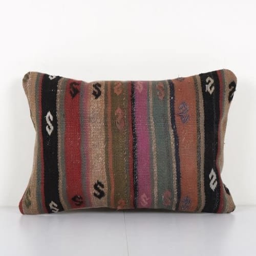 Handmade Organic Striped Lumbar Pillow Cover, Ethnic Chair D | Cushion in Pillows by Vintage Pillows Store