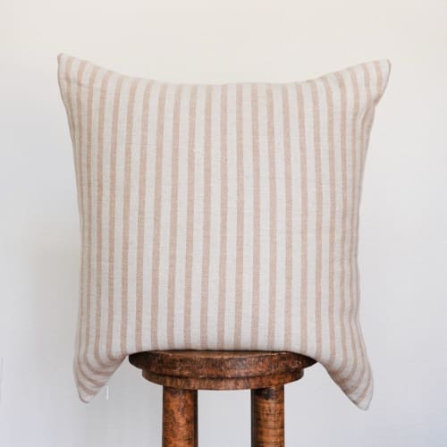 Orange & Cream Striped Linen Pillow 22x22 | Pillows by Vantage Design