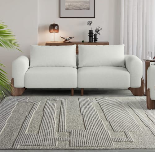Neutral Handmade Wool Area Geometric Rug | Rugs by Swiflo