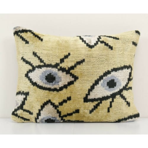 10" x 14" Small Yellow Eye Pillow - Silk Ethnic Velvet | Linens & Bedding by Vintage Pillows Store
