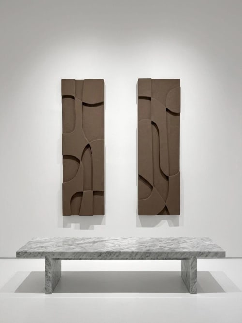 Diptych Wall Art Set (2 pieces) - Modern Textured Plaster Sculptures - Large Brown Decor - Housewarming Gift | Wall Hangings by Vaiva Art Atelier