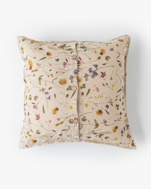 Pillow Cover With Buttons In Botanical Print | Pillows by MagicLinen
