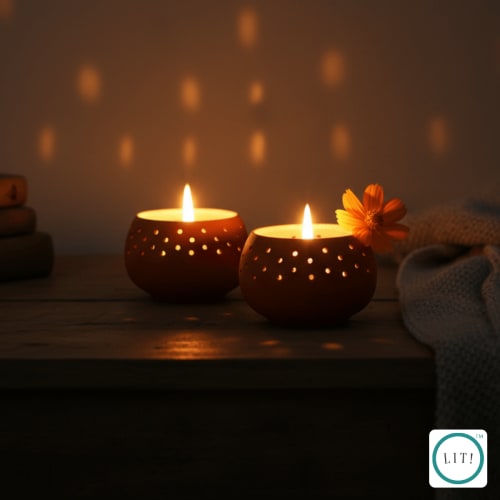 Ovo Handmade Terracotta Tealight Holder (Pack of 2) | Candle Holder in Decorative Objects by Lit Lamps - Sustainable Mindful Lighting
