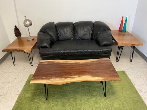 Live Edge Black Walnut Coffee Table with Steel Hairpin Legs | Tables by Carlberg Design