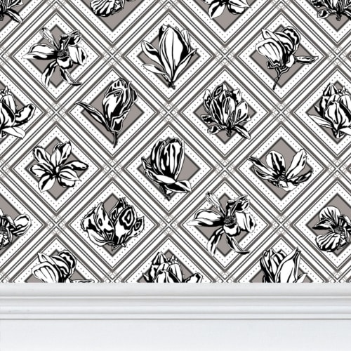 Trellis - Magnolia Flowers - Greyscale - Wallpaper Print | Wall Treatments by Sean Martorana