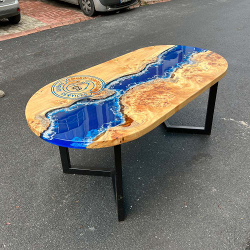 Custom made epoxy dining table with ocean design | Tables by Ironscustomwood