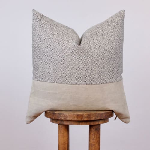 Cream & Navy Linen Diamond Print with Grey-Cream Vintage Arm | Pillow in Pillows by Vantage Design