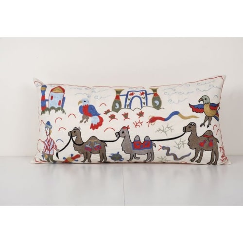 Suzani Camel Pictorial Nomadic Bedding Pillow Made from a Vi | Pillows by Vintage Pillows Store