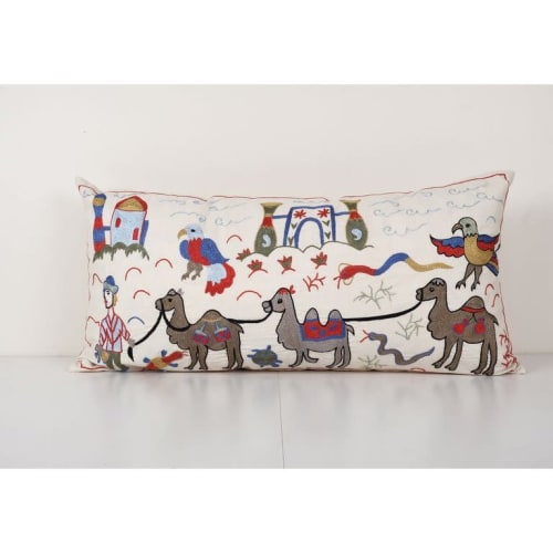 Suzani Camel Pictorial Nomadic Bedding Pillow Made from a Vi | Cushion in Pillows by Vintage Pillows Store