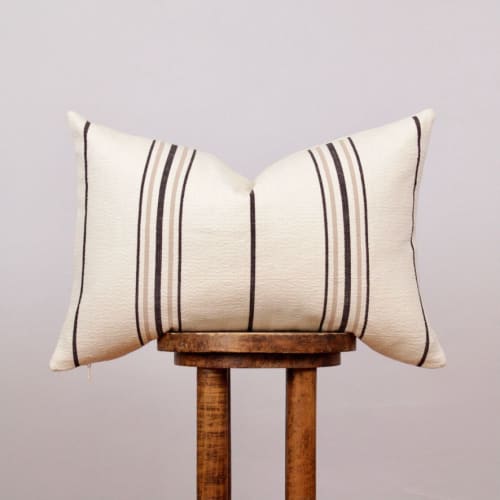 Cream Woven with Stripe Pattern Lumbar Pillow 16x24 | Pillows by Vantage Design