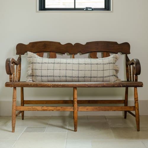 Ivory & Black Grid Remnants of Chanel Lumbar 14x35 | Pillows by Vantage Design