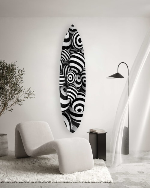 Black and White Balloons Acrylic Surfboard Wall Art | Wall Sculpture in Wall Hangings by uniQstiQ